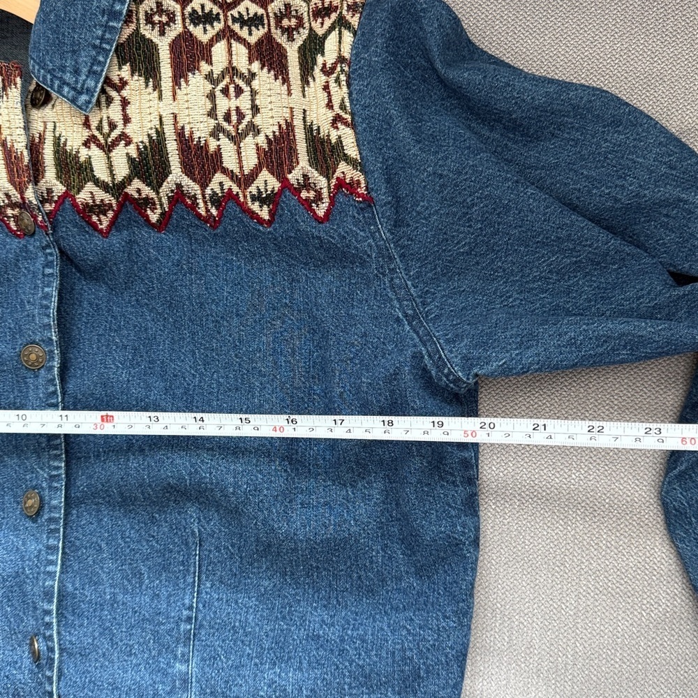 90’ Vintage Blue Denim Jacket with Patterned Accents - Picture 11 of 13
